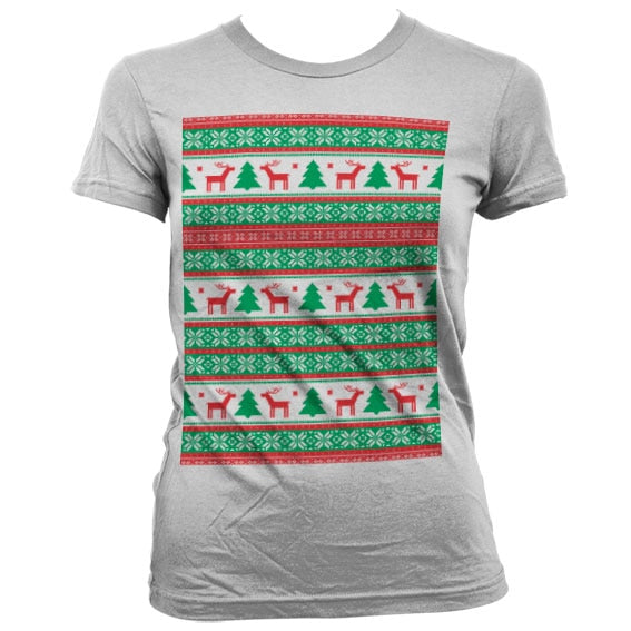 Christmas Knit Pattern Red/Green Girly T-Shirt