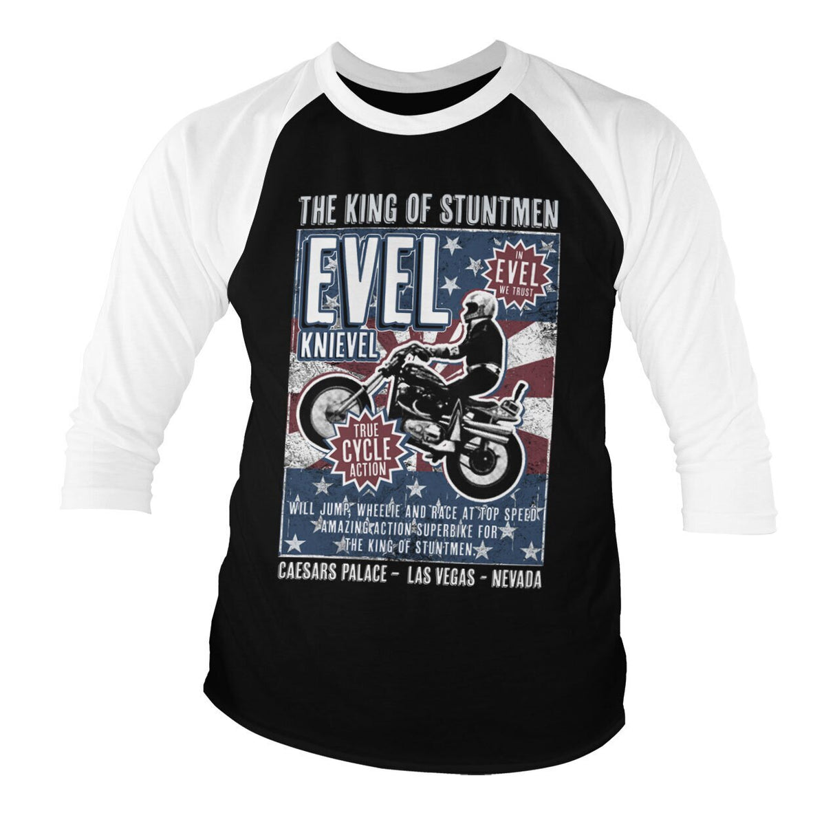 Evel Knievel Poster Baseball 3/4 Sleeve Tee