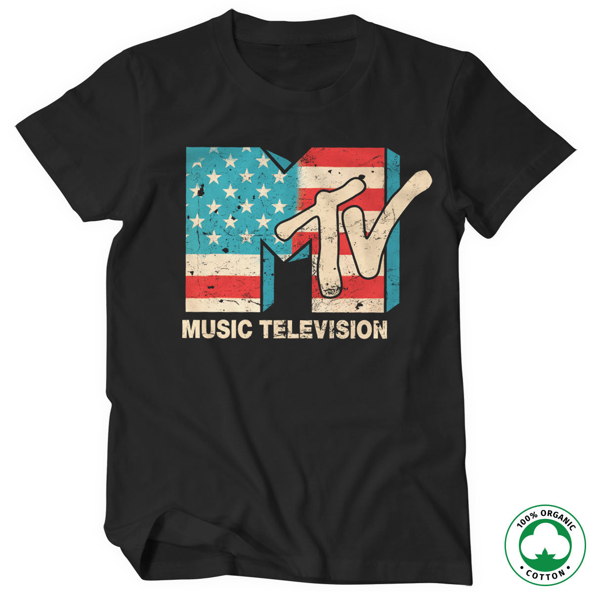 MTV Distressed USA-Flag Organic T-Shirt