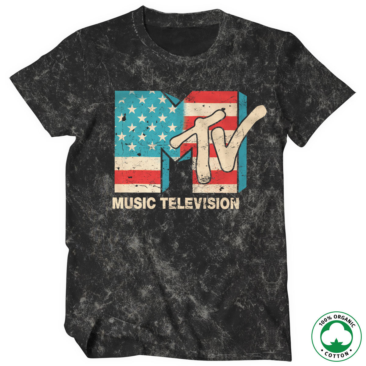 MTV Distressed USA-Flag Organic T-Shirt