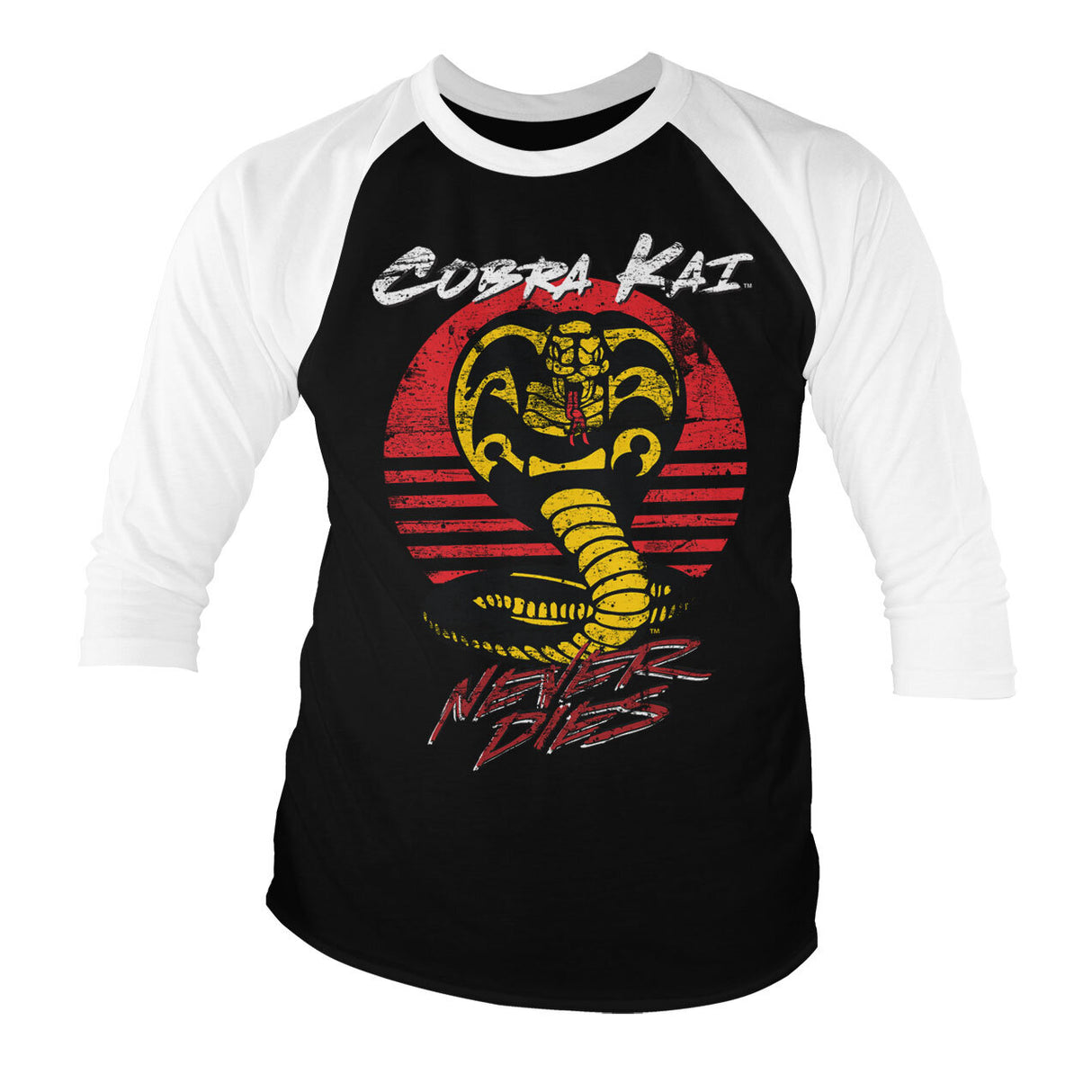 Cobra Kai Never Dies Baseball 3/4 Sleeve Tee