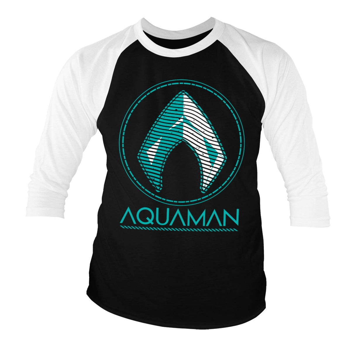 Aquaman - Distressed Shield Baseball 3/4 Sleeve Tee